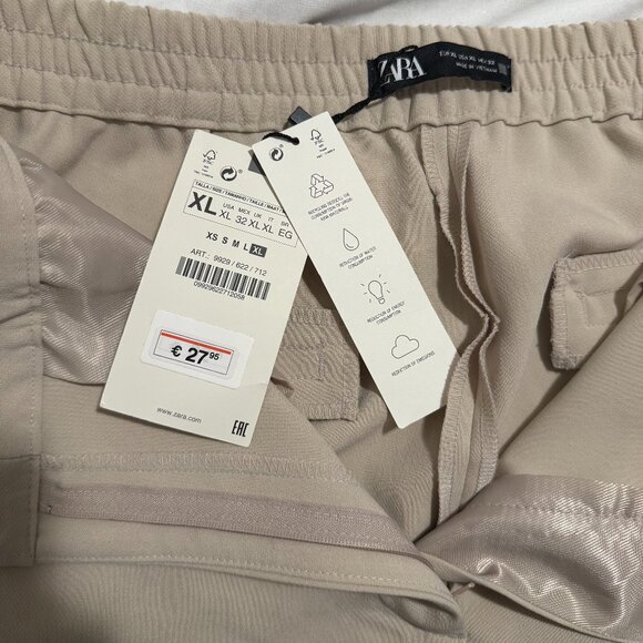 NWT Zara High Waisted Wide Leg Cream Trousers Size XL - Picture 5 of 6